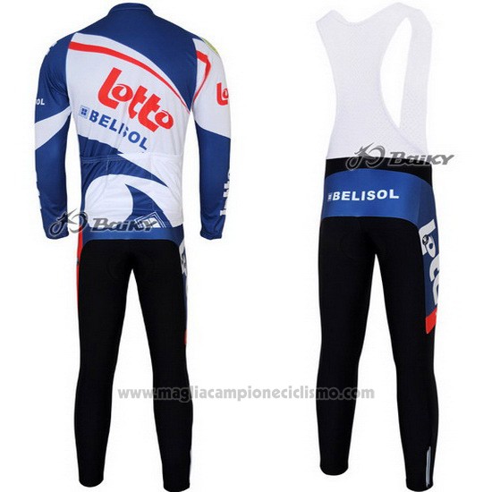 2012 Abbigliamento Ciclismo Lotto Belisol Bianco e Blu Manica Lunga e Salopette